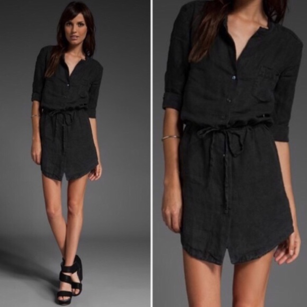 James Perse Linen Black Shirt Dress